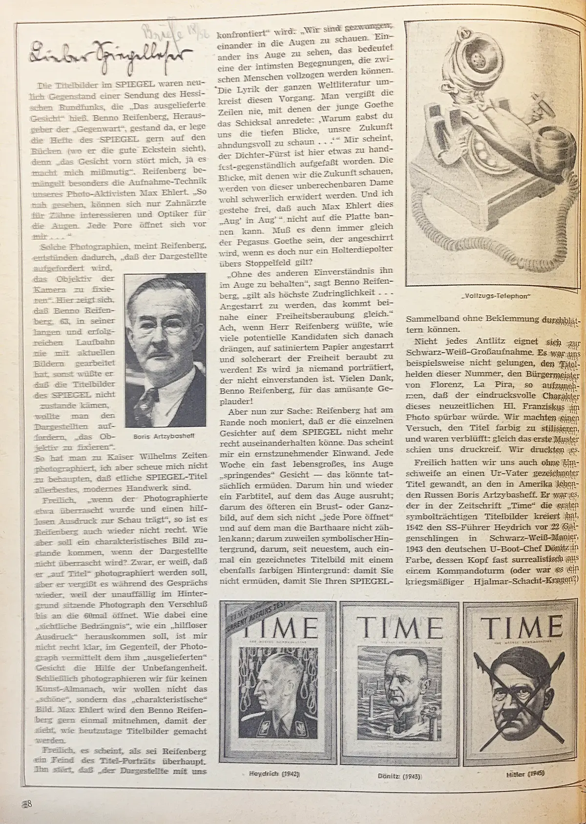 DER SPIEGEL 1956 – Rudolf Augsteins Erklärung zum Giorgio-La-Pira-Titel und Boris Artzybasheff