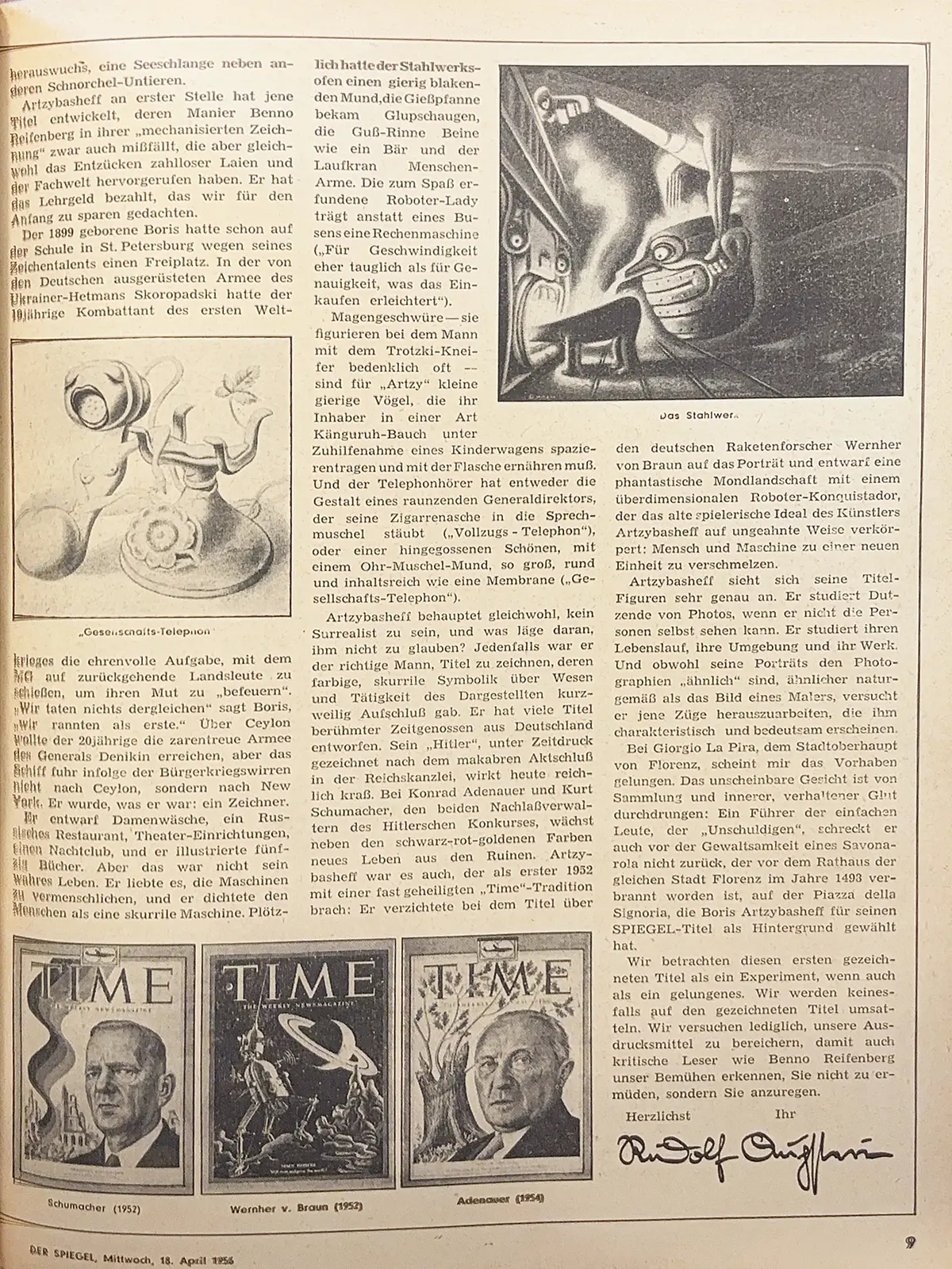 Historische Titelillustrationen von Boris Artzybasheff und Hintergründe zum SPIEGEL-Titel 16/1956