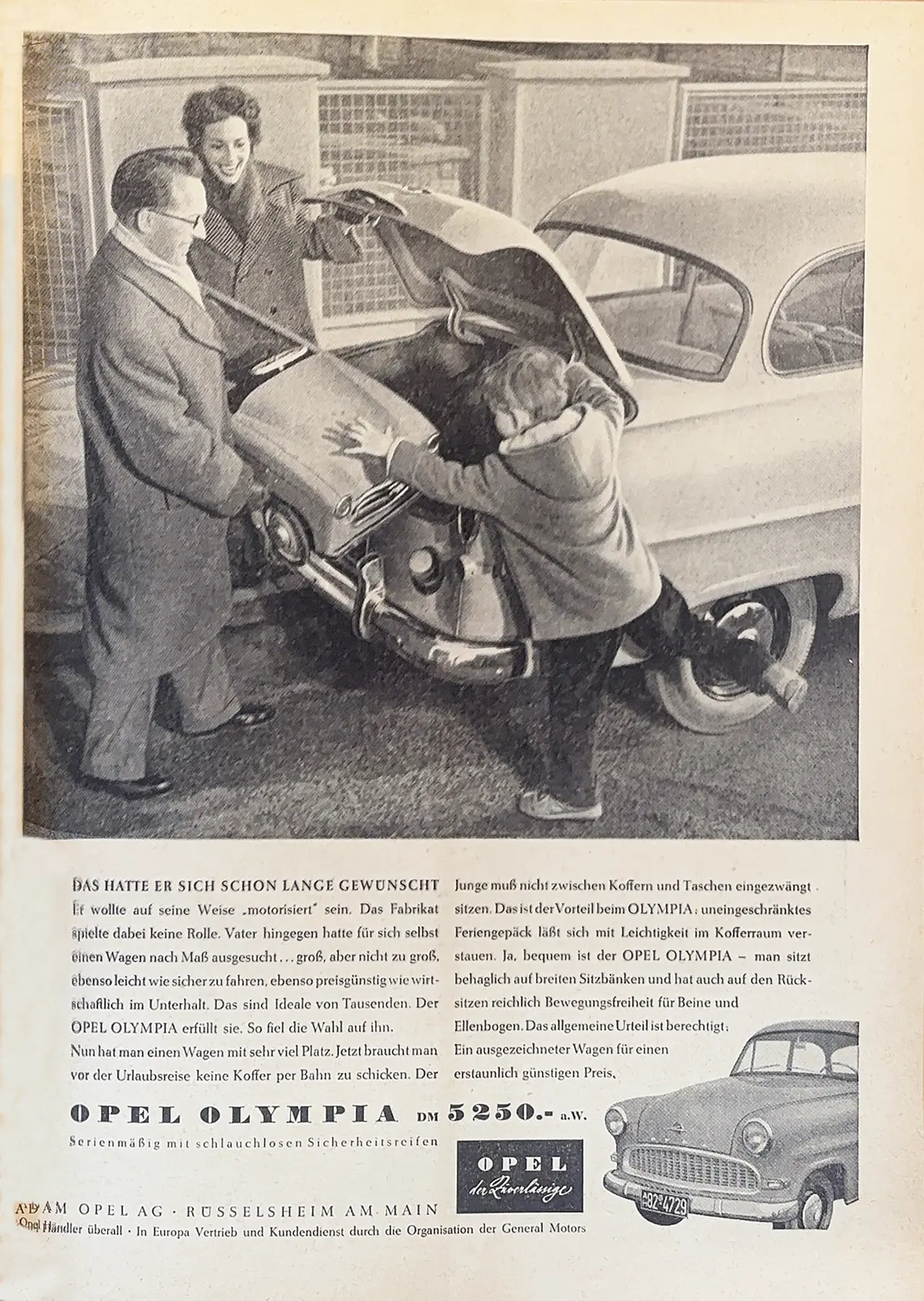 Opel Olympia Werbung aus DER SPIEGEL 1956 – Wirtschaftswunder und Familienauto